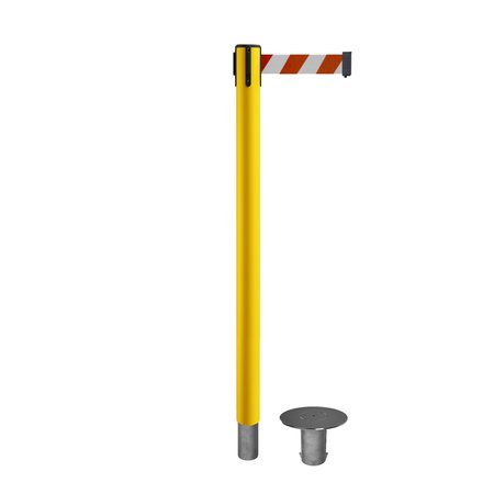 MONTOUR LINE Stanchion Belt Barrier Removable Base Yellow Post 9ft.Rd/Wh Belt MSX630R-YW-RWD-90